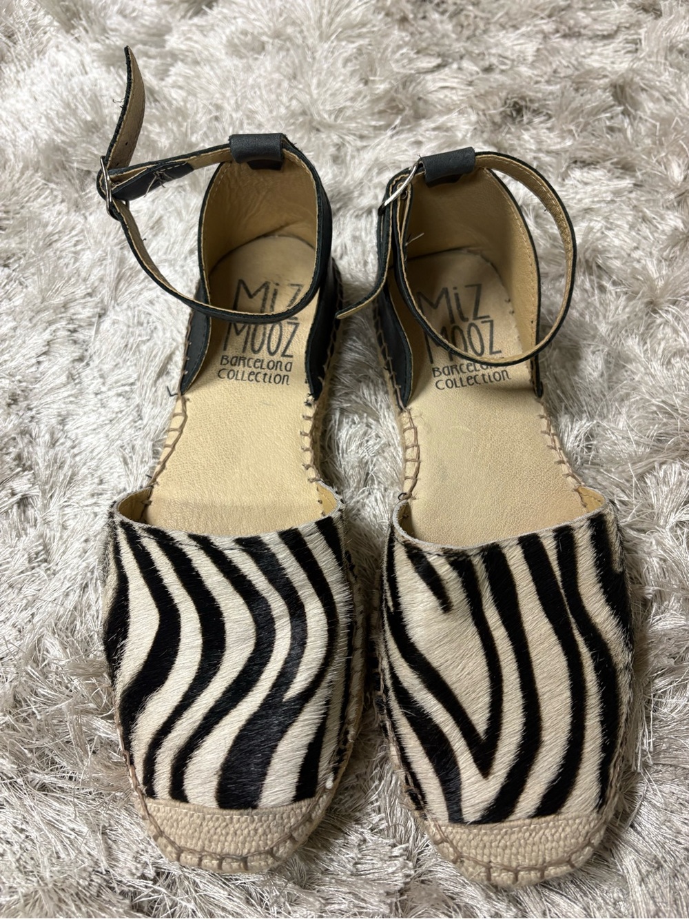 Miz Mooz Black & White Zebra Espadrille Ankle-Strap Sandal